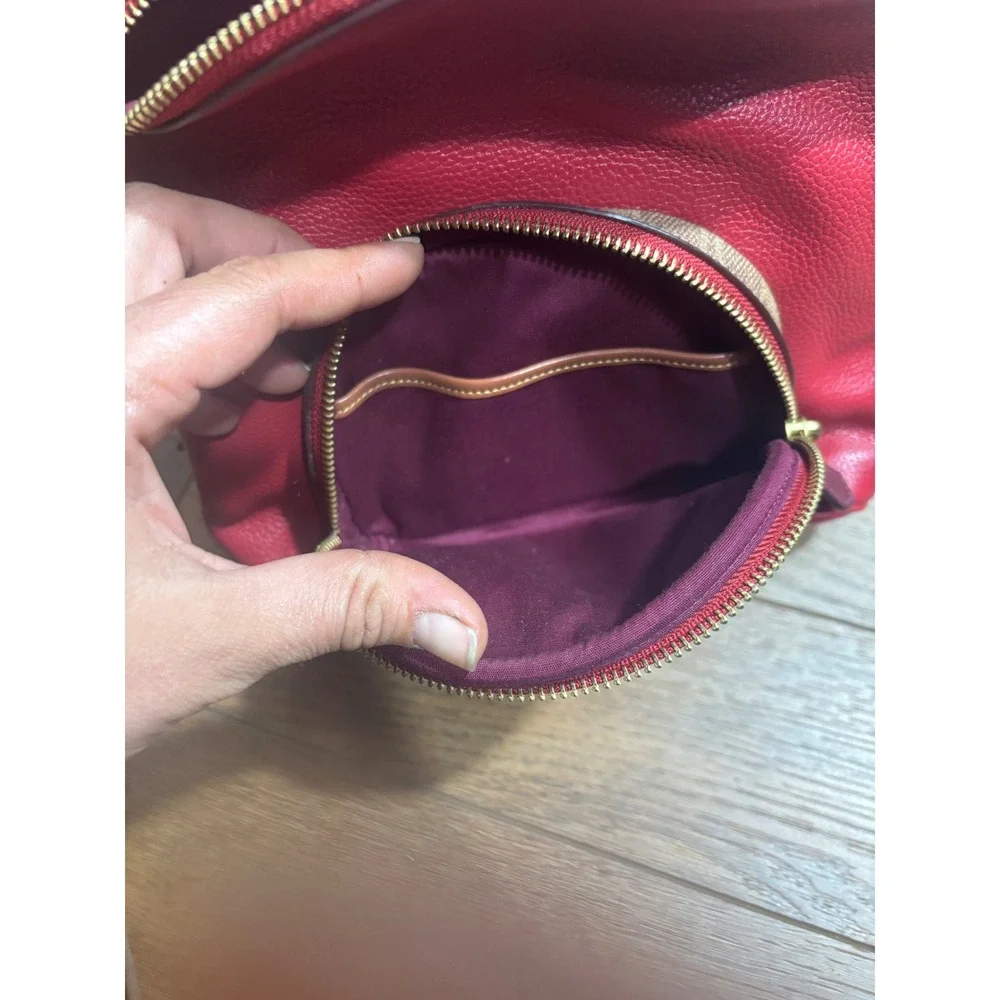 Coach Signature Canvas Leather Backpack Red Burgundy‎ Gold Tone Hardware Mini